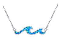 CUPENDA Wave Necklace 925 Sterling Silver Ocean Opal Pendant Necklace Beach Jewellery for Women Surfer