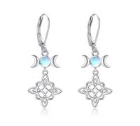 CUPENDA Witch Earrings Sterling Silver Moonstone Witches Knot Dangle Leverback Earrings Wiccan Coss Jewellery for Women