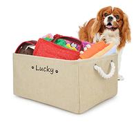 Cuperay Dog Toy Box Basket Storage with Personalized Pet's Name, Foldable puppy toy Bin with Cotton Handle, for Organizing Dog Toys,Dog Clothing & Accessories,Multiple Custom Patterns Optional(Beige)