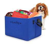 Cuperay Personalised Dog Toy Box Storage with Name, Foldable dog toy basket with Leather Handles, Felt Toy Bin for Organising Food Clothes and Pet Accessories,Customized Paw Heart Print()