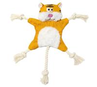 Cuperay Squeaky Crinkle Plush Dog Toys, Animal Shaped Cotton Rope Chew Toy, Durable Linen Interactive Teething Toy, Boredom Relief Prevent Destructive Play for Small Medium Dogs，Yellow Tiger
