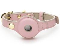 Cupertino Dog Collars, Harnesses & Leashes Made from Vegan Leather with Dog Tracker Device Holder Adjustable Dog Collar (Medium, Pink)