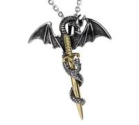 Cupiamtch Mens Retro Biker Stainless Steel Flying Bat Dragon Sword Pendant Necklace with Chain for Fathers Day