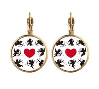 Cupid Angel Red Heart Conation Pattern Gold Clip On Drop Earrings Non Piercing Dangle Jewelry