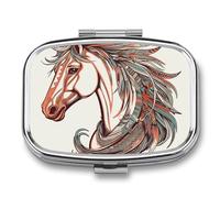 Cupid Arrow Horse Pill Box 2 Compartment Portable Travel Pill Case with Mirror Square Metal Medicines Storage Container Pocket Medicine Box to Hold Vitamins Fish Oil