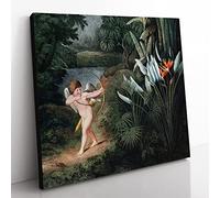 Cupid by the Flowers by Robert John Thornton Vintage Canvas Wall Art Print Ready to Hang, Framed Picture for Living Room Bedroom Home Office Décor, 50x50 cm (20x20 Inch)
