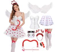 Cupid Costume, Cupid Angel Women, Valentine's Day Cupid Costume, Cupid Bow and Arrow Set, Women's Corset, Tutu, Heart Shape Headband, Sequins, Cupid Socks for Valentine's Day (L)
