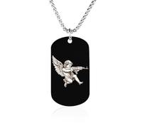 Cupid Eros Shooting Falling in Love Dog Tag Necklace Stainless Steel Plated Pendant Memorial Jewelry Gift for Men Women