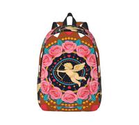 Cupid in Rose Circle Mandala Print Canvas Backpack Rucksack Multi-Pocket
