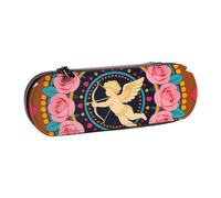 Cupid in Rose Circle Mandala Print Pencil Case Portable Stationery Bag