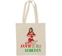 Cupid Is My Homeboy Valentines Day Pin Up Girl Natural Cotton Tote Bag White