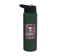 Cupid is Stupid Funny Skeleton Anti-Valentine's Day Stainless Steel Insulated Water Bottle