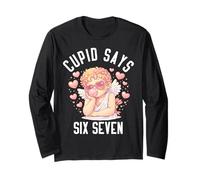 Cupid Says Six Seven 67 Meme Cupid Blowing Bubble Valentine Long Sleeve T-Shirt