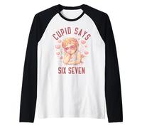 Cupid Says Six Seven 67 Meme Cupid Blowing Bubble Valentine Raglan Baseball Tee
