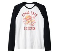 Cupid Says Six Seven 67 Meme Cute Valentine Day Humor Pastel Raglan Baseball Tee
