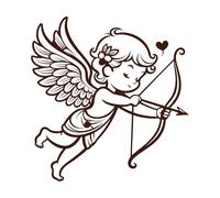 Cupid with Bow and Arrow Ready to Shoot Love line Art Lettering Stickers 42x43.9cm Window Decals Coffee