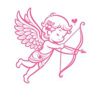 Cupid with Bow and Arrow Ready to Shoot Love line Art Lettering Stickers 67.2x70.2cm Store Decoration Pink