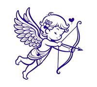 Cupid with Bow and Arrow Ready to Shoot Love line Art Wall Vinyl Sticker Decor 67.2x70.2cm Do not Damage The Wall Surface DarkBlue