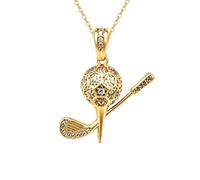 CupidGift Golf Club Ball Tee Necklace for Women Men, 14K Gold Plated Sports Golf Pendant Fully Paved Cubic Zirconia, Hypoallergenic Waterproof Non Tarnish Golf Lover Jewelry, Birthday Father’s Day