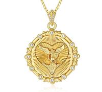 CupidGift St Michael 14K 18K White Gold Plated Sant Michael Medal Pendant Necklaces Catholic Jewelry Anniversary Christmas Birthday Gifts for Women, 18, Base, Cubic Zirconia