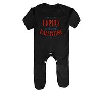 Cupid's Cutest Valentine Statement Baby Romper Jumpsuit with feet, 0-3 Months, Black