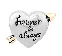 Cupid's Heart with Arrow Charm Compatible with Pandora Bracelets Women Valentine Niece Couple Forever and Always Two-tone