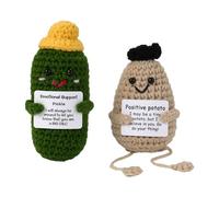 Cupimatch 2-Pack Positive Doll: Crochet Potato & Cucumber Doll Set with Inspirational Cards Handmade Emotional Support Plush for Friends, Christmas Decor, Office Desk & Gift