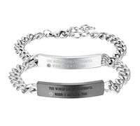 Cupimatch 2pcs Couple Bracelets Stainless Steel Loving Bangle Bracelet Matching Bracelet Best Friend Jewelry ((the world looks wonderful when i am with you) black silver)