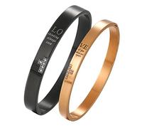 Cupimatch 2pcs Couple Bracelets, Stainless Steel Loving Bangle Bracelet with Engraved Love for Lover Women Mens