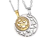 Cupimatch 2PCS Couple Necklace Stainless Steel Hollow “I love U” Sun& Moon Matching Pendant with Chain