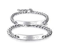 Cupimatch 2pcs His and Hers Couple Bracelets Set, Adjustable Titanium Stainless Steel To Infinity And Beyond Love Matching Bracelet Link Jewelry Set,Silver …