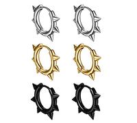 Cupimatch 3 Pairs Punk Rivets Hoop Earrings Stainless Steel Spike Huggie Hinged Helix Cartilage Earrings Ear Piercing Goth Jewelry for Men Women Gold Black Silver