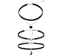 Cupimatch 3 Pcs Gothic Collar:Womens Black Leather Necklace With Moon Circle Heart Pendant Jewelry Leather Necklace Womens Mother's Day Accessory Style 90s Decoration