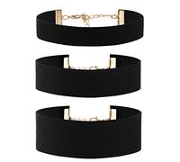Cupimatch 3PCS Classic Elegant Girls Plain Black Wide Velvet Ribbon Choker Necklace Extender Chain