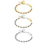 Cupimatch 3pcs Unisex Christian Jesus Crucifix Cross Rosary Beads Pendant Bracelet, Adjustable Gold Vintage Stainless Steel Charm Link Chain Bracelet 7.8"