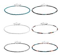 Cupimatch 6 Piece Boho Pearl Necklace Set: Western Hippie Style Handmade Colourful Glass Beads Choker Adjustable Choker Chain Multilayer Stackable Summer Beach Necklace for Women