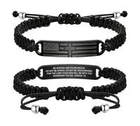 Cupimatch American Flag Cross Bracelet: Stainless Steel Braided Cord with Bible Texts Creative Birthday Gift for Men
