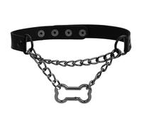 Cupimatch Black Leather Slip Choker: Gothic Bone Necklace for Women, Adjustable O-Ring Collar with Sliding Chain, Punk Rock Gothic Jewelry for Halloween