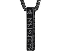 Cupimatch Celtic Viking Rune Necklace: Norse Amulet Pendant with Cast Steel Symbol, Black Stainless Steel Pagan Jewelry Gift for Men