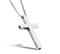 Cupimatch Cross Breathing Anxiety Necklace: I Can Do All Things Engraved Pendant Stainless Steel Silent Whistle for Mindfulness Calm Breath Christian Faith Inspirational Gift for Men Women Silver