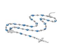 Cupimatch Evil Eye Rosary Necklace: Evil Eye Rosary Chain Y-shaped Necklace Catholic Cross of the Virgin Mary Stainless Steel Rosary Necklace for Men and Women, Stainless Steel