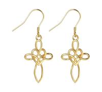 Cupimatch Gold Celtic Cross Earrings: Women Heart-shaped 925 Sterling Silver Earring Infinity Eternity Irish Love Religious Belief