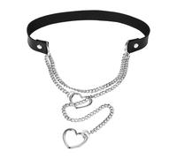 Cupimatch Heart Y-Drop Necklace: Women Adjustable Gothic PU Leather Choker with Cuban Link Chain & Key Pendant for Halloween