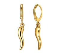 Cupimatch Italian Horn Earrings: Cornicello Charm Drop Dangle Gold Stainless Steel - Lucky Italian Protection Talisman Jewelry Gift
