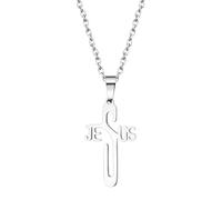 Cupimatch Jesus Cross Necklace Stainless Steel: Cross Pendant with Jesus Lettering, 45 + 5 cm Long Christian Chain for Men and Women, Faith Symbol Religious Jewellery for Christening, Communion