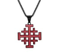 Cupimatch Men Jerusalem Cross Necklace: Black Stainless Steel Crusader Cross Pendant, Catholic Religious Jewelry Gift for Baptism