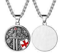 Cupimatch Men Knights Templar Necklace: Silver Stainless Steel Religious Pendant with Cross & Shield Medallion Catholic Crusader Jewelry Gift for Father's Day