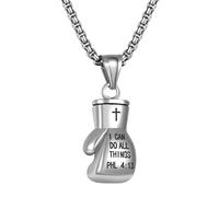 Cupimatch Men's Boxing Glove Necklace: Stainless Steel Boxing Glove Pendant Necklaces with Bible Verse Christian Inspirational Jewelry Includes a card