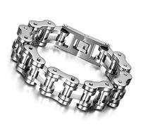 Cupimatch Mens Heavy Gothic 18MM Wide Biker Silver Tone Stainless Steel Motorcycle Chain Bracelet 9.1" (Silver) for Fathers Day