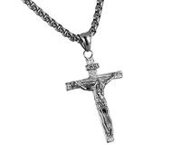Cupimatch Mens Stainless Steel Jesus Christ Crucified Cross Pendant Necklace Chain Golden (Silver) … for Fathers Day